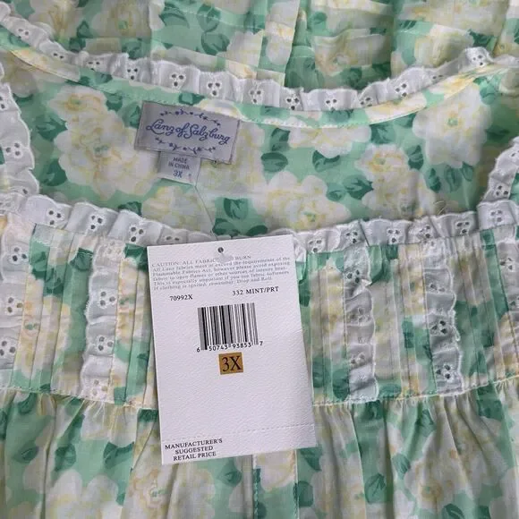 lanz of salzburg floral short Cap sleeve pockets long nightgown Plus Size 3X - Picture 8 of 11